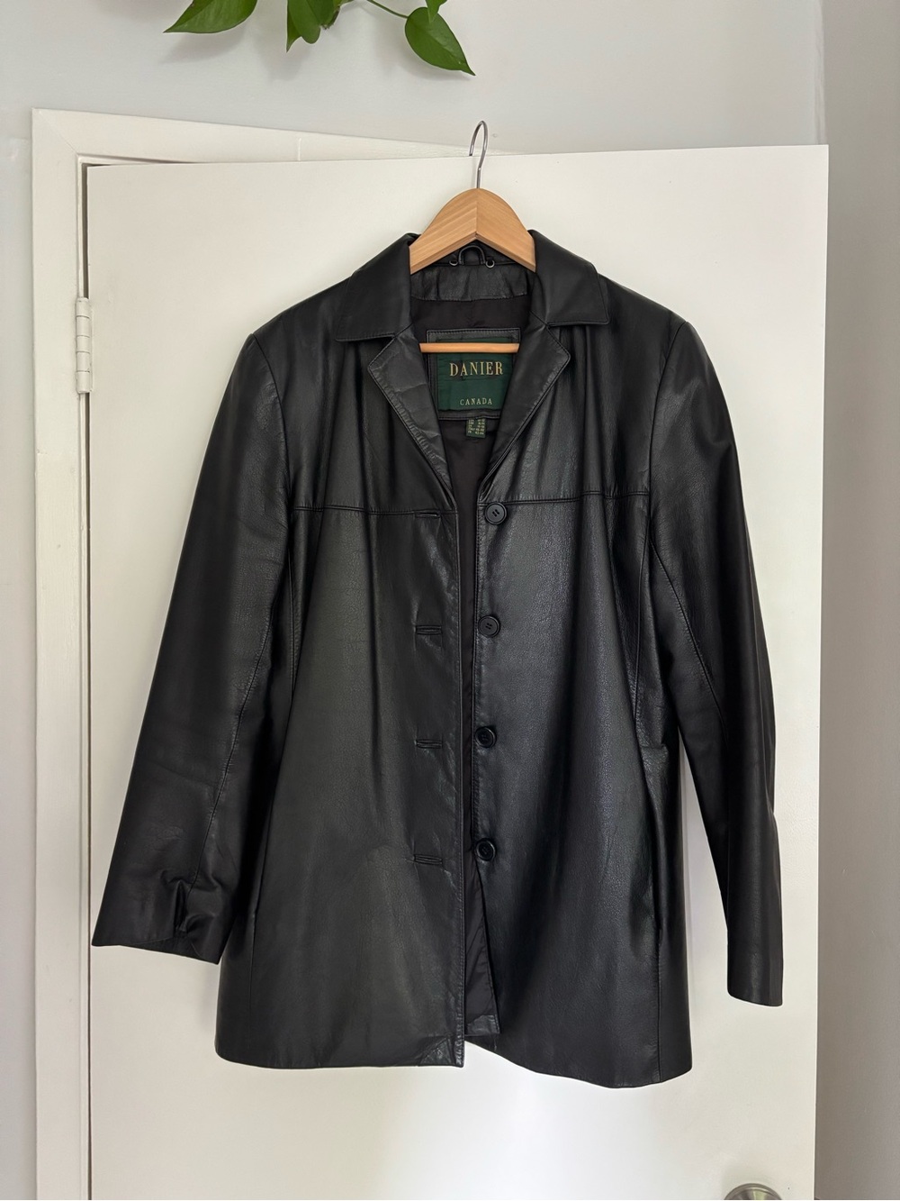 Danier Black Leather Button-Front Jacket
